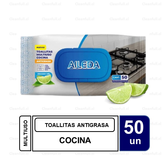 TOALLITAS AILEDA MULTIUSO ANTIGRASA LIMON 50 UN