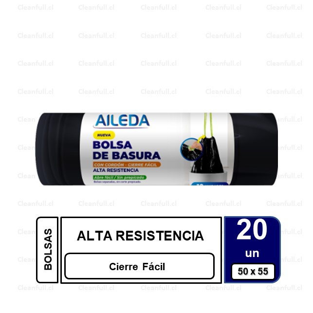 BOLSA BASURA AILEDA 50 X 55 CIERRA FACIL 20UN