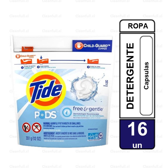 DETERGENTE CAPSULAS TIDE PODS FREE&GENTLE 16 UN