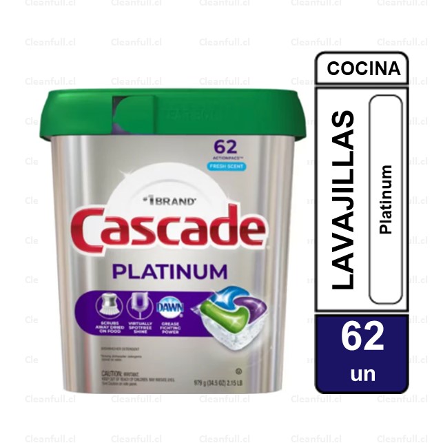 DETERGENTE LAVAVAJILLAS CASCADE PLATINUM FRESH 62 U