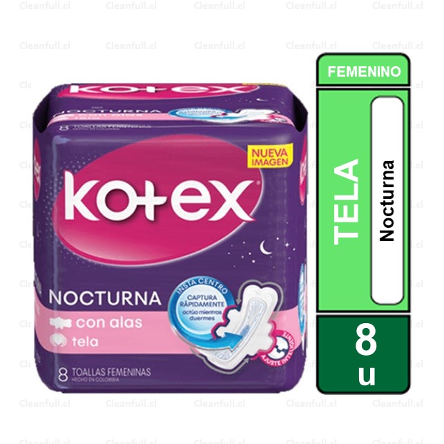 TOALLAS HIGIENICAS KOTEX NOCTURNA CON ALAS 8UND