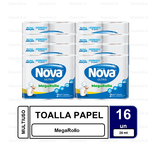TOALLA DE PAPEL NOVA MEGA ROLLO 16 UN 26 MT