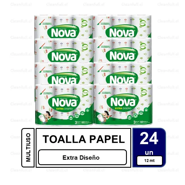 MANGA TOALLA DE PAPEL NOVA EXTRA DISEÑO 24 ROLLOS 12 MT