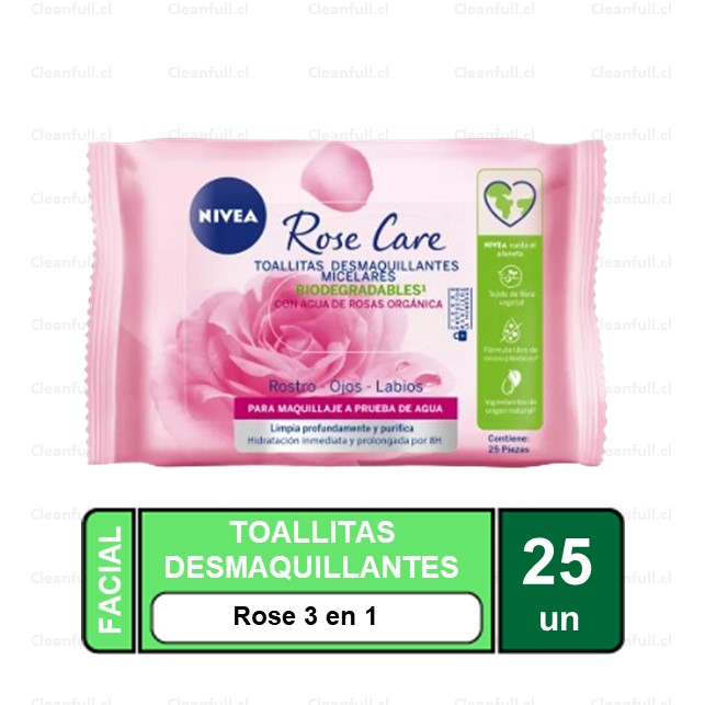 TOALLITAS DESMAQUILLANTES NIVEA ROSE  3 EN 1 25 UN