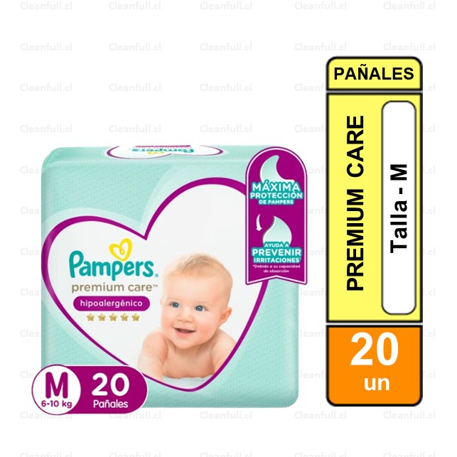 PAÑALES PAMPERS PREMIUM CARE TALLA M - 20 UN