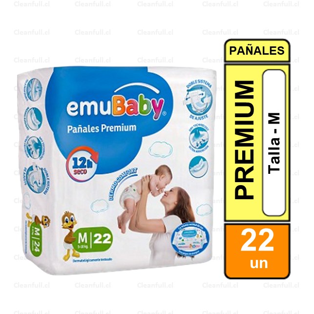 PAÑALES EMUBABY PREMIUM M  22