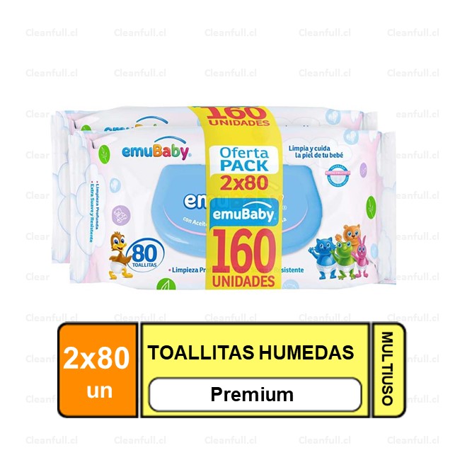 TOALLAS HUMEDAS EMUBABY PREMIUM CT  2 PQ DE 80 UN