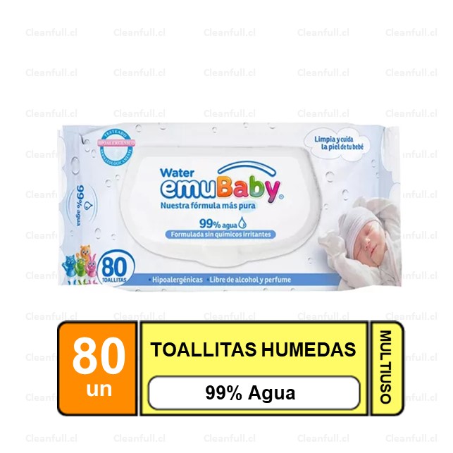 TOALLAS HUMEDAS WATER EMUBABY CON TAPA 80UN