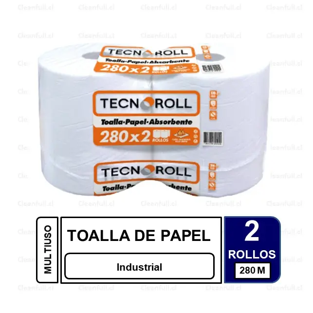 TOALLA DE PAPEL INDUSTRIAL HS TECNOROLL 280 MT X 2 ROLLOS