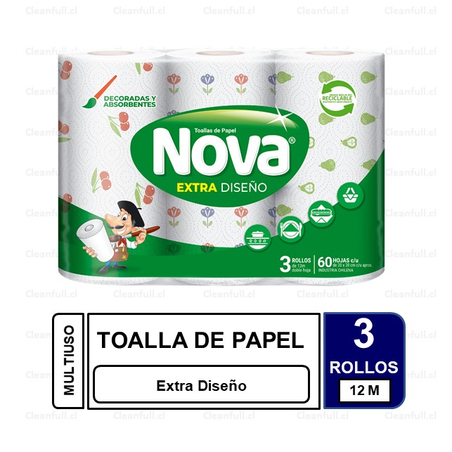 TOALLA DE PAPEL NOVA EXTRA DISEÑO 3UN 12M