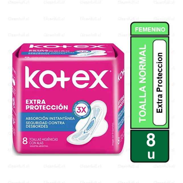 TOALLAS HIGIENICAS KOTEX EXTRA PROTECCION 8 UN