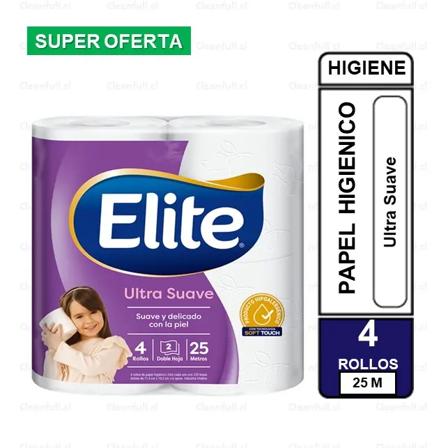 PAPEL HIGIENICO ELITE ULTRA SUAVE  4UN 25M