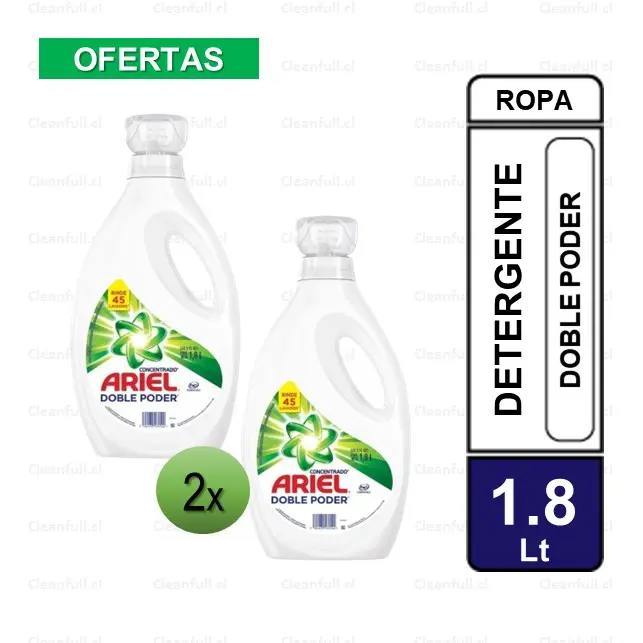 DETERGENTE ARIEL CONCENTRADO DOBLE PODER 1.8 LT PACK 2 UN