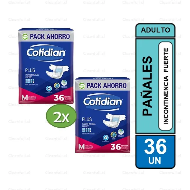 PAÑALES ADULTO COTIDIAN  PLUS M-36 PACK 2
