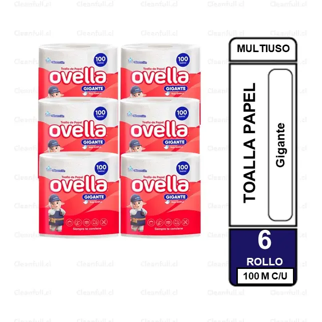 MANGA TOALLA DE PAPEL HS OVELLA 6 ROLLOS 100 MT
