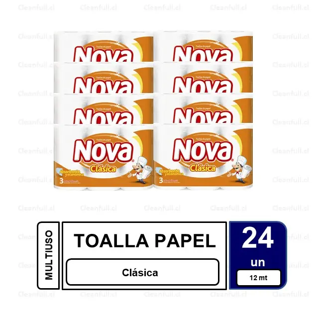 MANGA TOALLA DE PAPEL DH NOVA CLASICA 24 ROLLOS 12 MT 