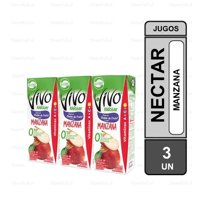 PACK 3 UN JUGO NECTAR VIVO MANZANA 0% AZUCAR 