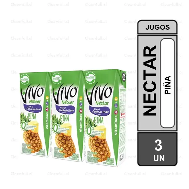 PACK 3 UN JUGO NECTAR VIVO PIÑA 0% AZUCAR 