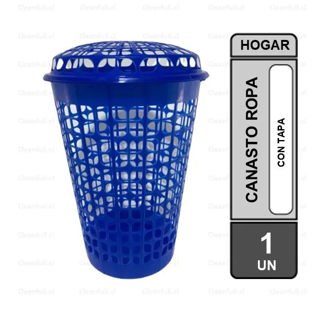 CANASTO ROPA AZUL CON TAPA 