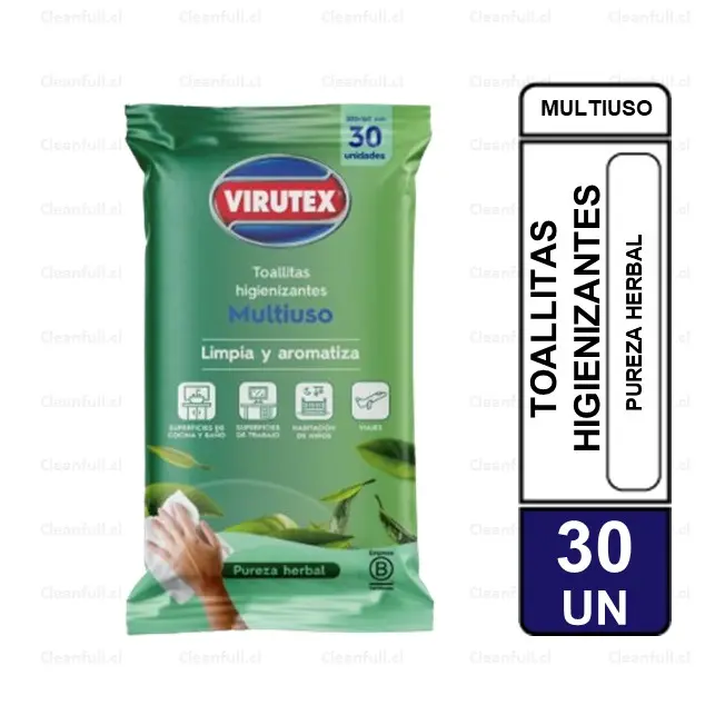 TOALLITAS HIGIENIZANTES VIRUTEX MULTIUSO PUERZA HERBAL 30 UN
