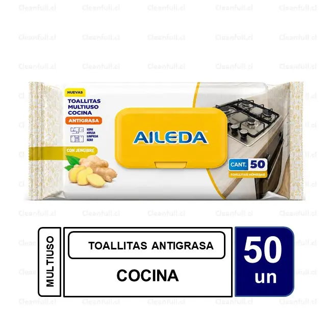 TOALLITAS AILEDA MULTIUSO ANTIGRASA JENGIBRE FRECOS 50 UN
