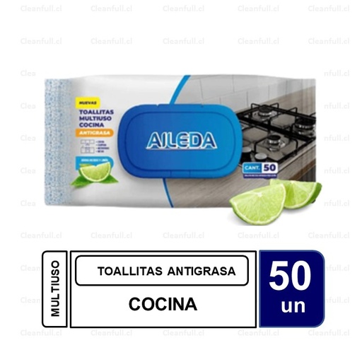 [AC0050] TOALLITAS AILEDA MULTIUSO ANTIGRASA LIMON 50 UN