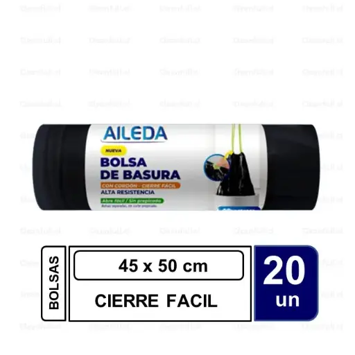 [BS0002] BOLSA BASURA AILEDA 45 X 50 CIERRA FACIL 20UN