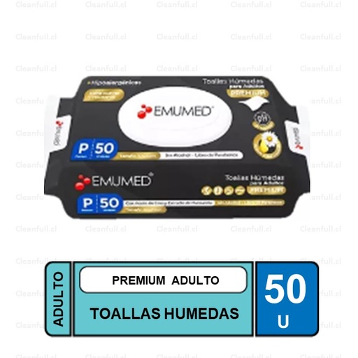 [HA0040] TOALLA HUMEDA ADULTO PREM EMUMED 50UN