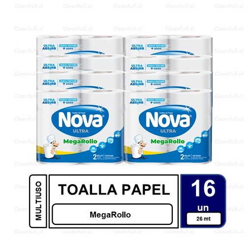 [MA0018] MANGA TOALLA DE PAPEL NOVA MEGA ROLLO 16 UN 26 M C/U