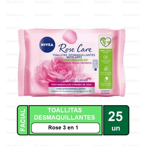 [OF0227] TOALLITAS DESMAQUILLANTES NIVEA ROSE  3 EN 1 25 UN