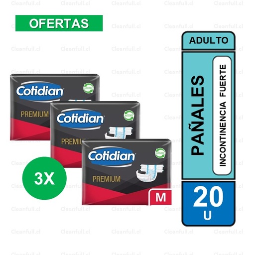 [PA0004] PAÑALES ADULTO COTIDIAN PREMIUN M -20 PACK 3