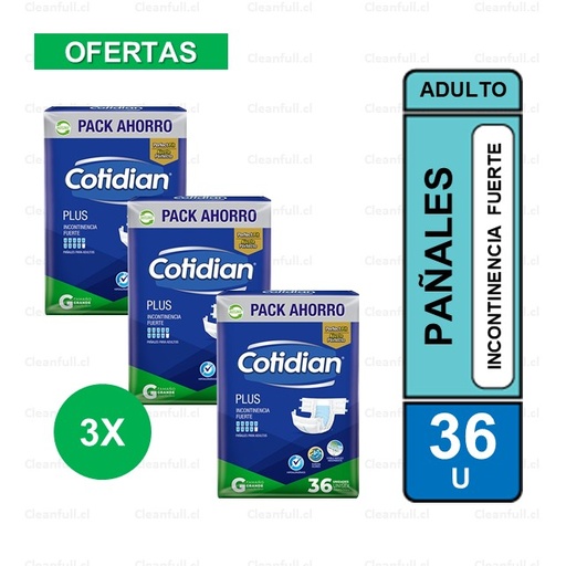 [PA0005] PAÑALES ADULTO COTIDIAN  PLUS G -36 PACK 3