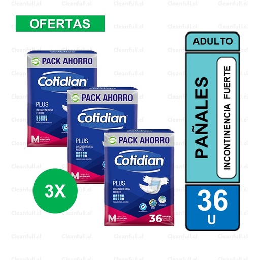 [PA0006] PAÑALES ADULTO COTIDIAN PLUS M -36 PACK 3