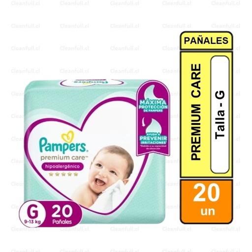 [PI0042] PAÑALES PAMPERS PREMIUM CARE TALLA G - 20 UN