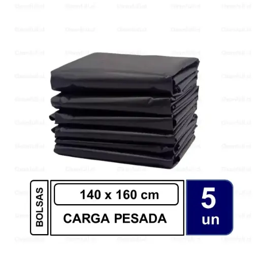 [BS5566] BOLSA BASURA CARGA PESADA NEGRA 140X160 CM - 5 UN