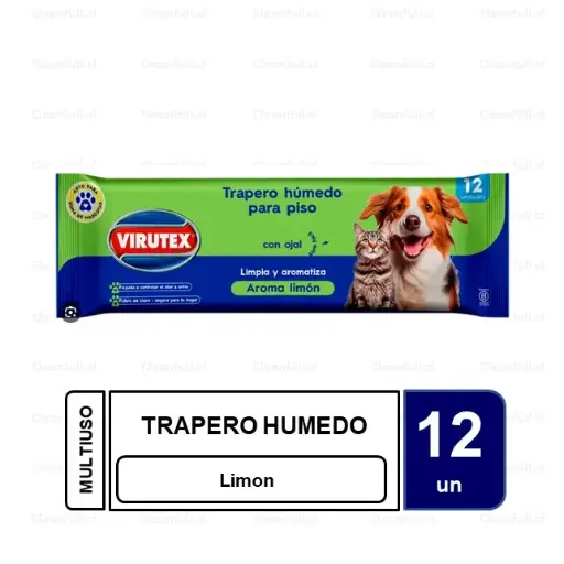 [LP0055] TRAPERO DESINFECTANTE VIRUTEX LIMON APTO PARA MASCOTAS 12UN 