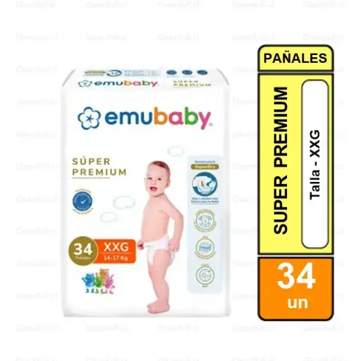 [PI5369] PAÑALES EMUBABY  SUPER PREMIUM XXG  34 UN