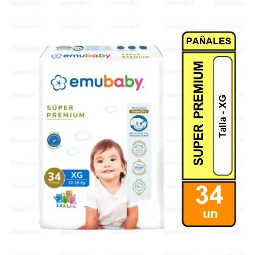 [PI8652] PAÑALES EMUBABY  SUPER PREMIUM XG  34 UN 