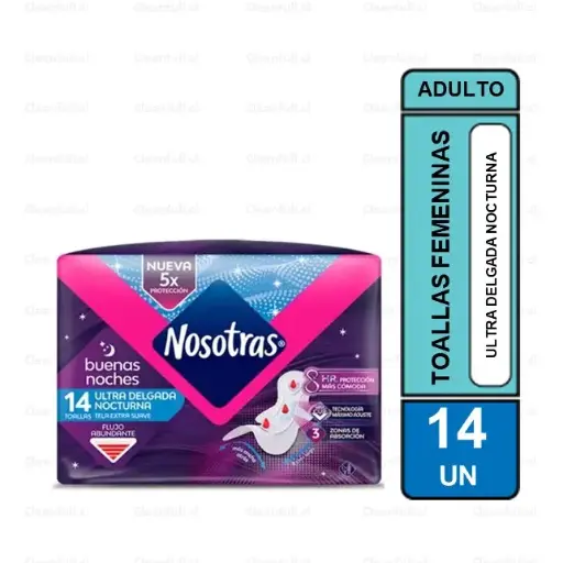 [FF3344] TOALLAS NOSOTRAS NOCTURNA ULTRA DELGADA EXTRA SUAVE 14 UN