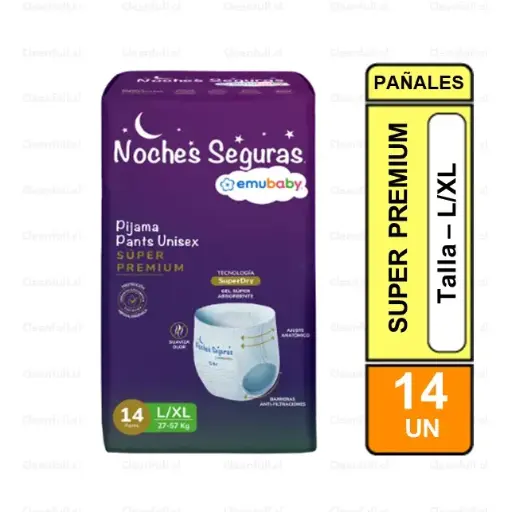 [PÑ0001] PAÑAL EMUBABY PANTS NOCHES SEGURAS SUPER PREMIUM 14 UN L/XL